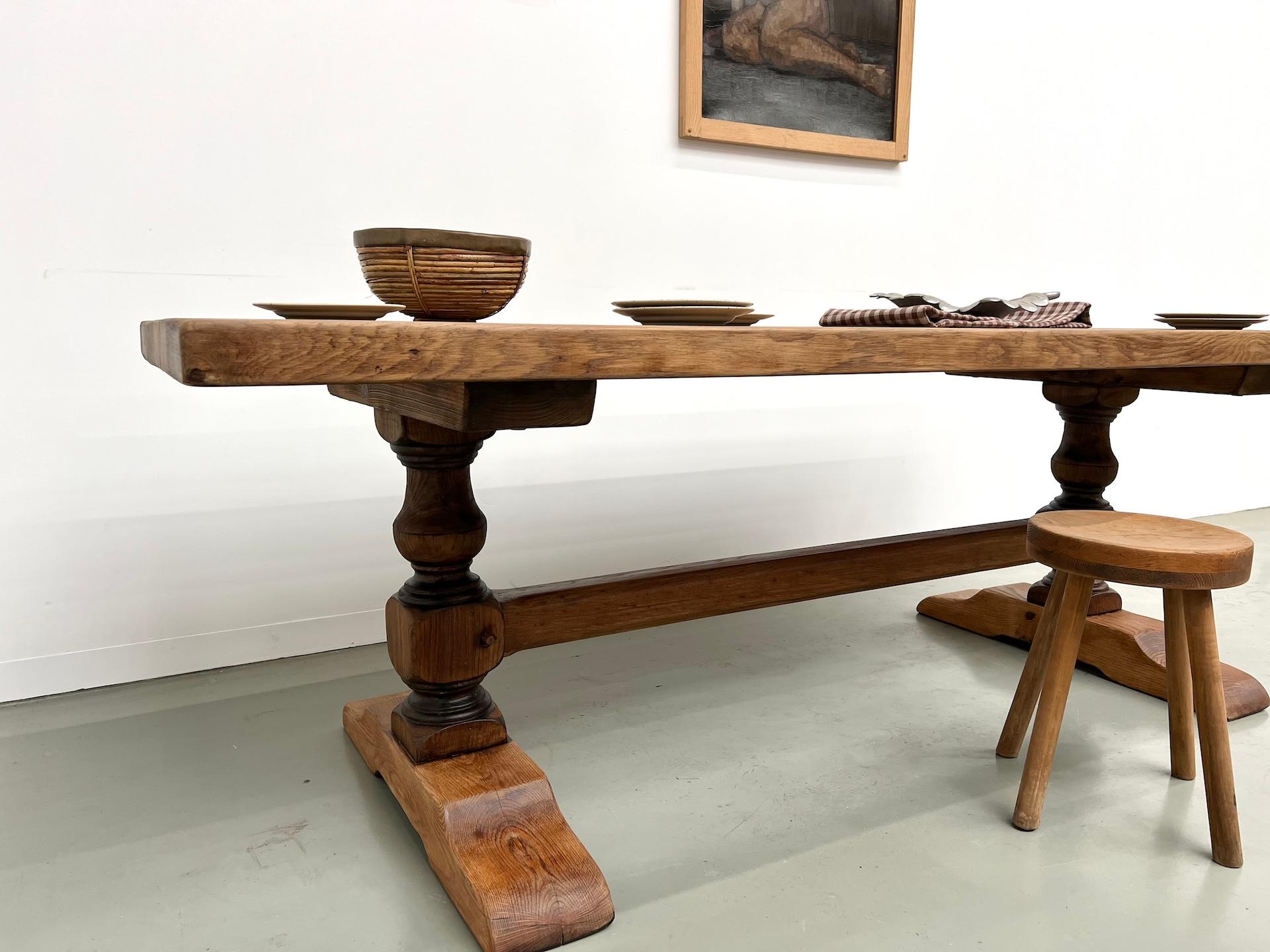 Mid-20th Century french monastery table in solid oak, circa 1950