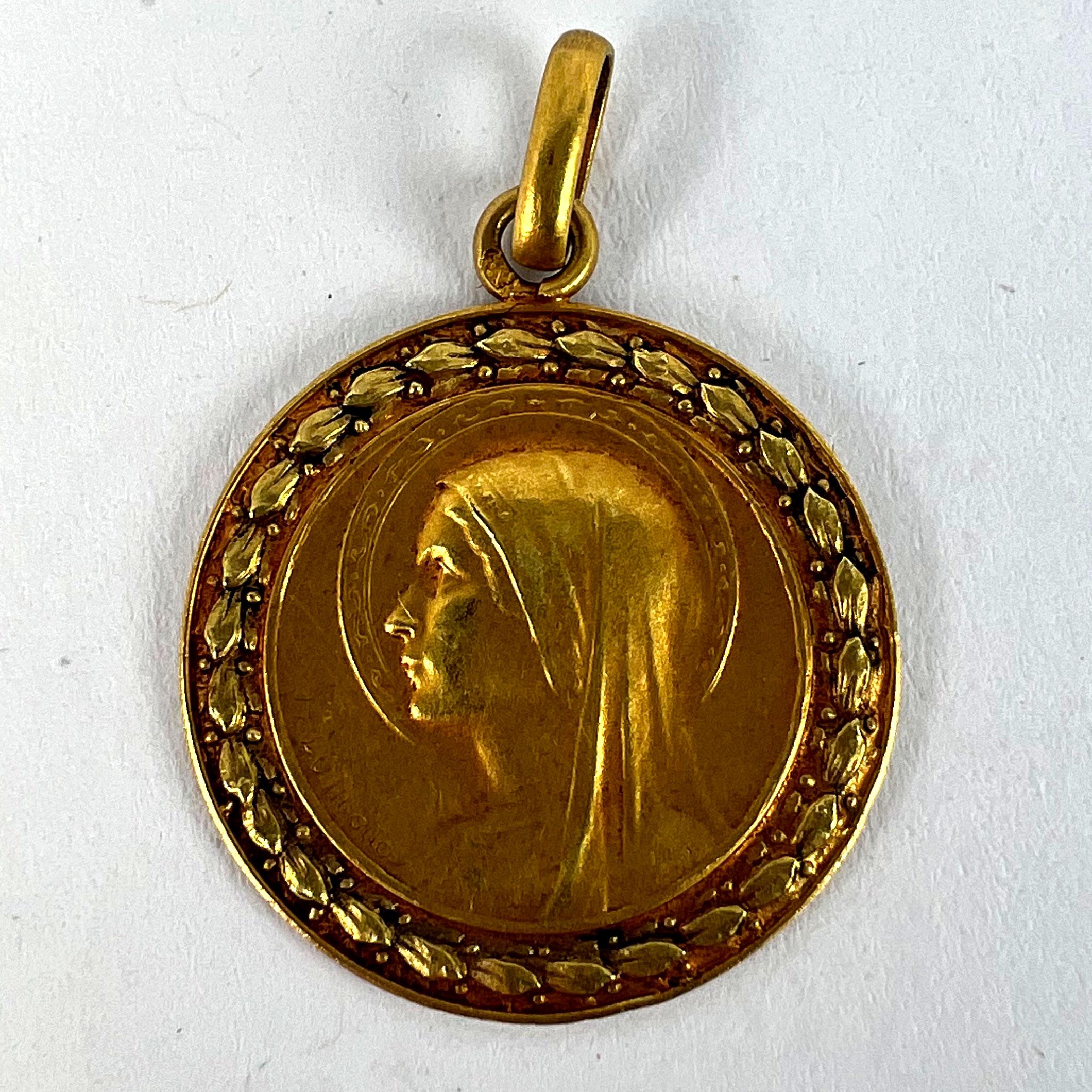French Monet Virgin Mary 18K Yellow Gold Medal Pendant For Sale 6