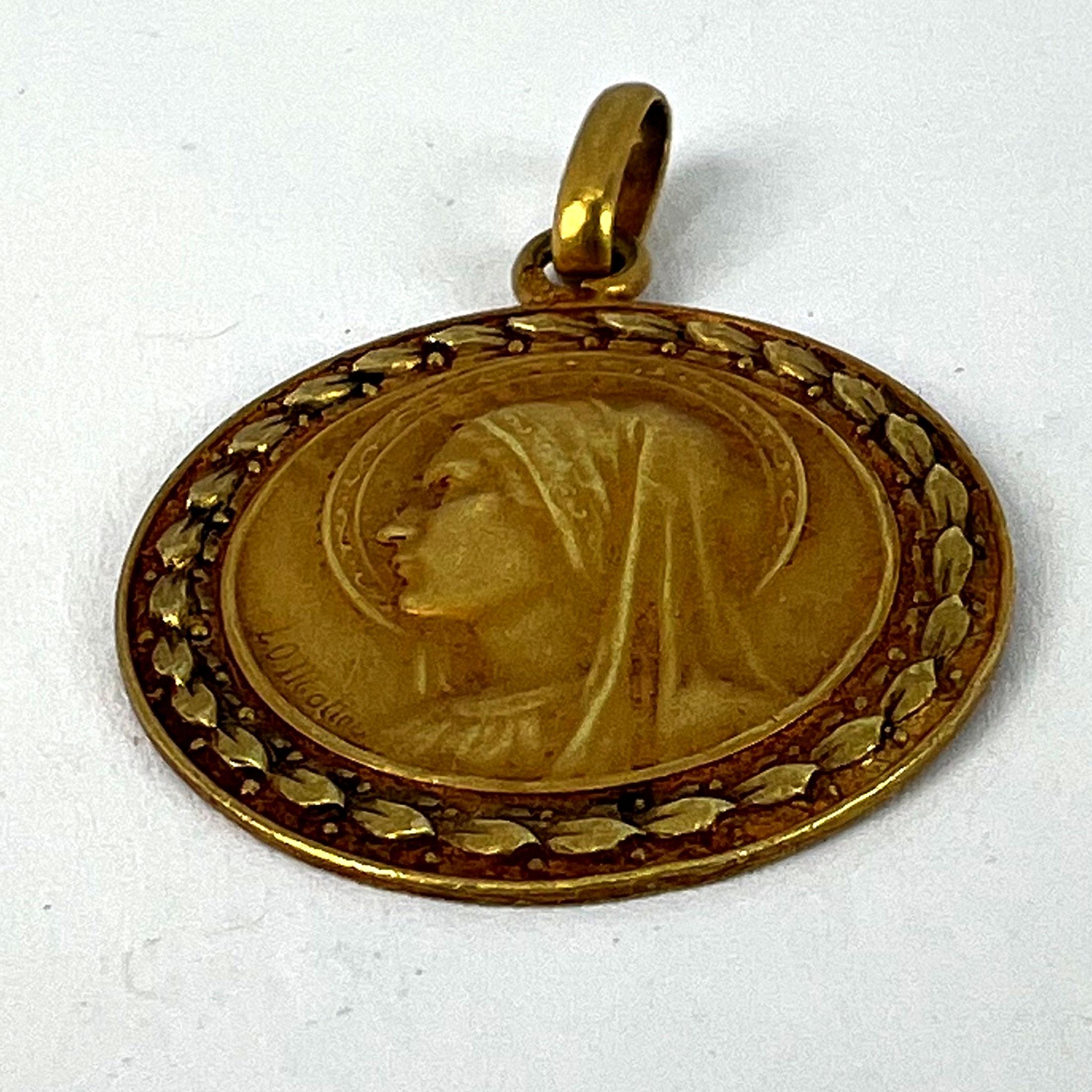 French Monet Virgin Mary 18K Yellow Gold Medal Pendant For Sale 8