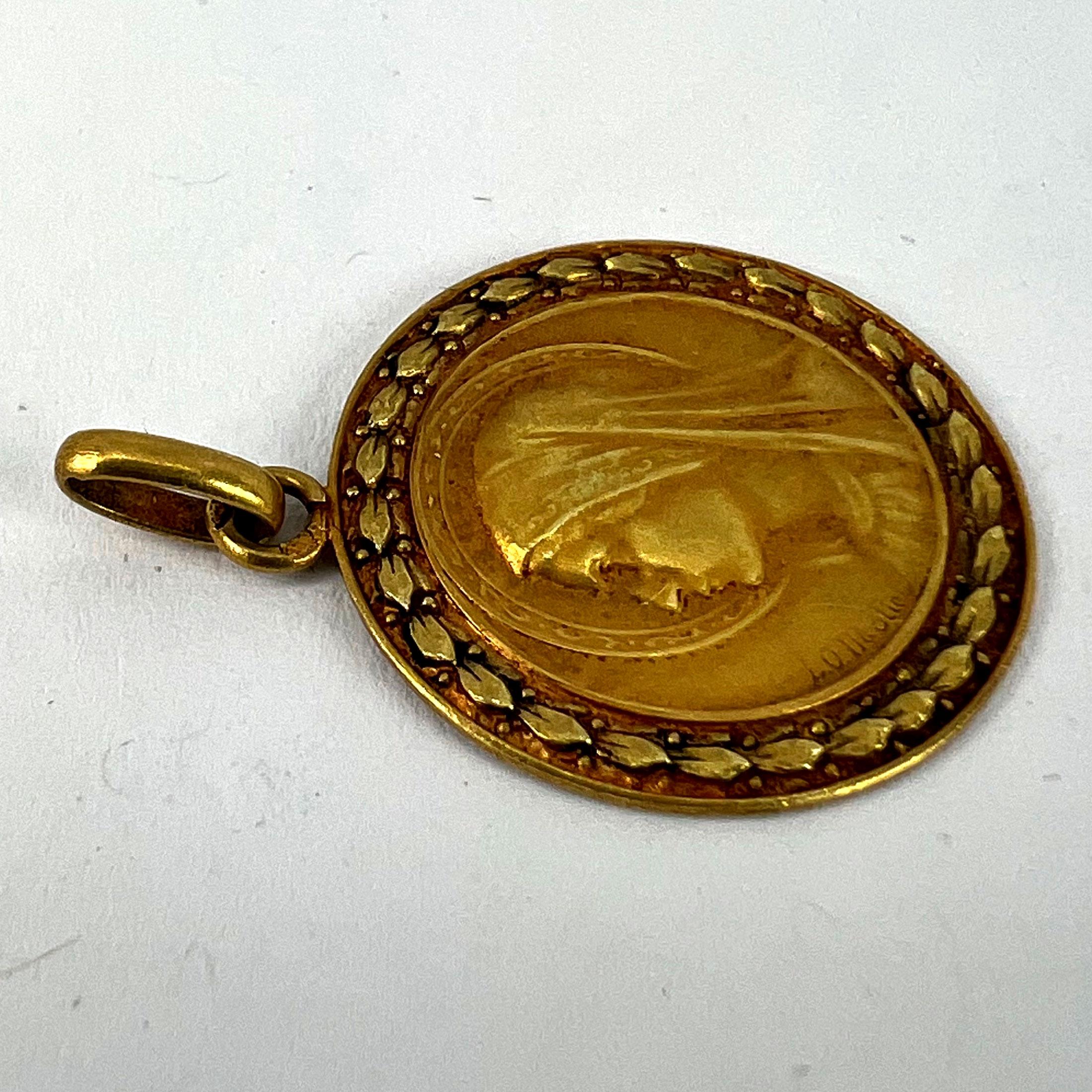 French Monet Virgin Mary 18K Yellow Gold Medal Pendant For Sale 9