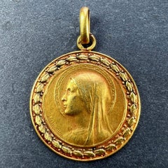 French Monet Virgin Mary 18K Yellow Gold Medal Pendant