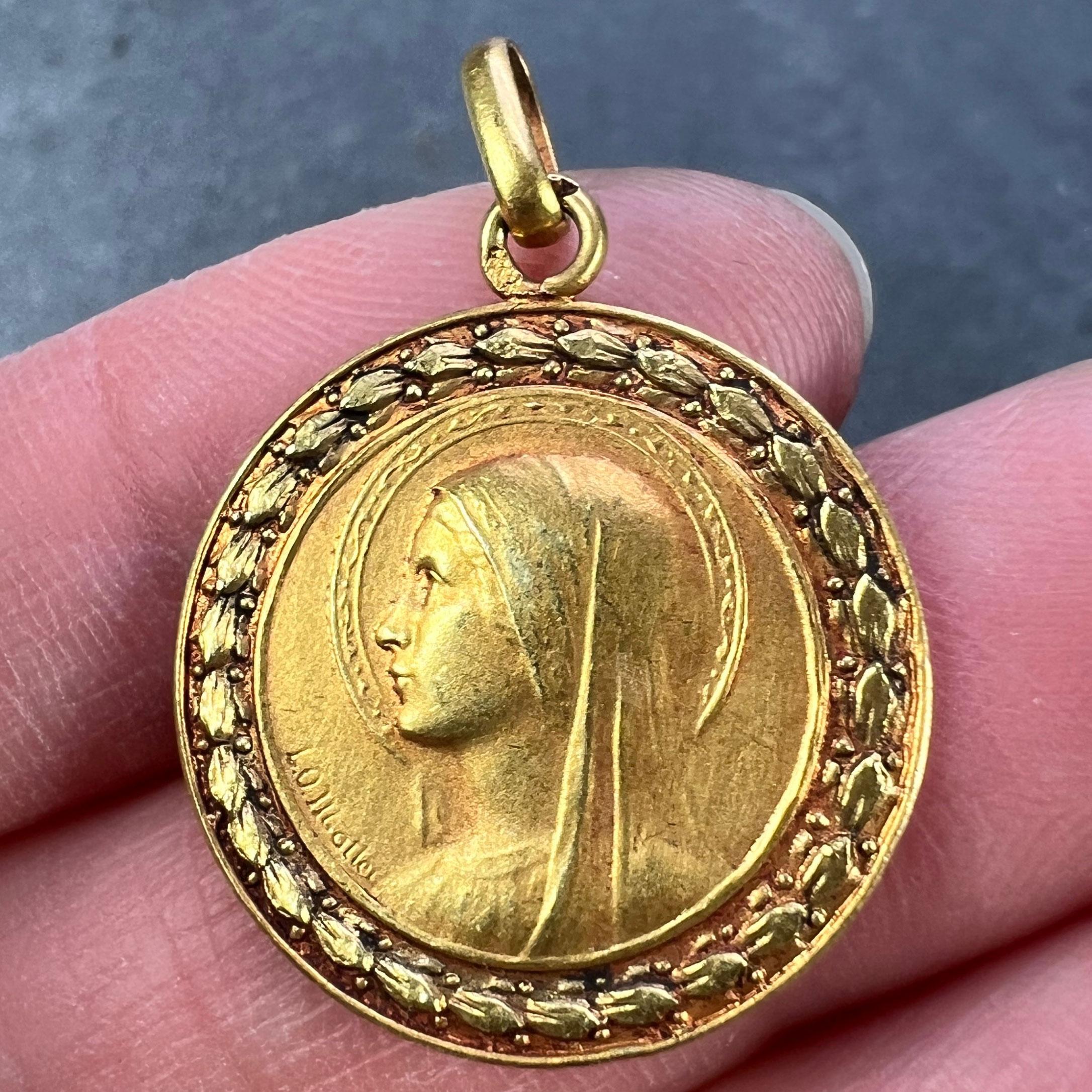 Women's French Monet Virgin Mary 18K Yellow Gold Medal Pendant For Sale