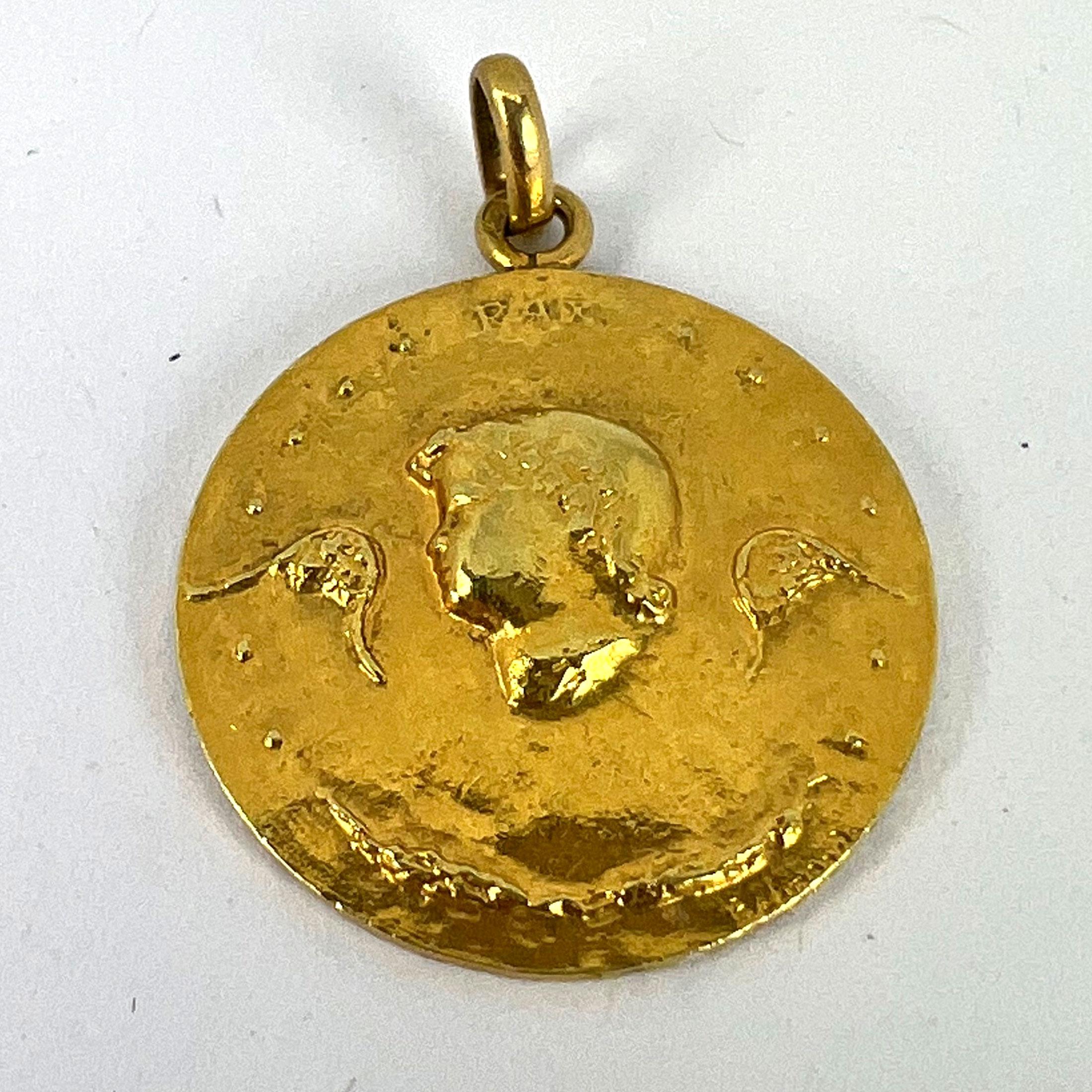French Monnaie De Paris 18k Yellow Gold Angel of Peace Medal Pendant For Sale 8