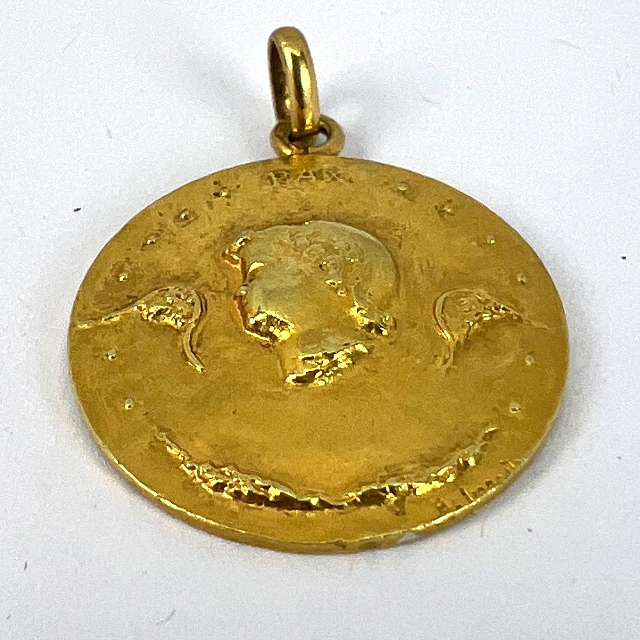 French Monnaie De Paris 18k Yellow Gold Angel of Peace Medal Pendant For Sale 9