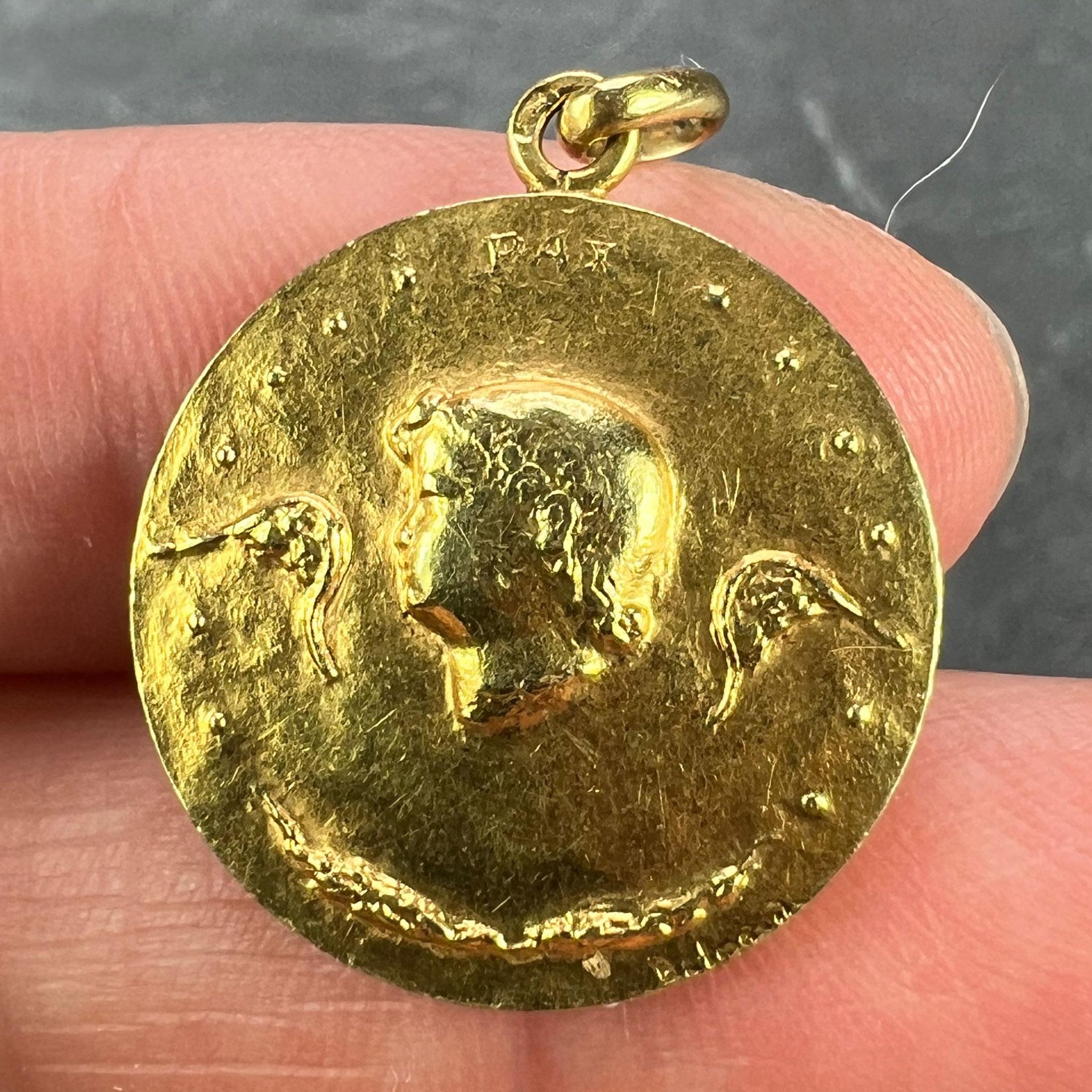 French Monnaie De Paris 18k Yellow Gold Angel of Peace Medal Pendant For Sale 1