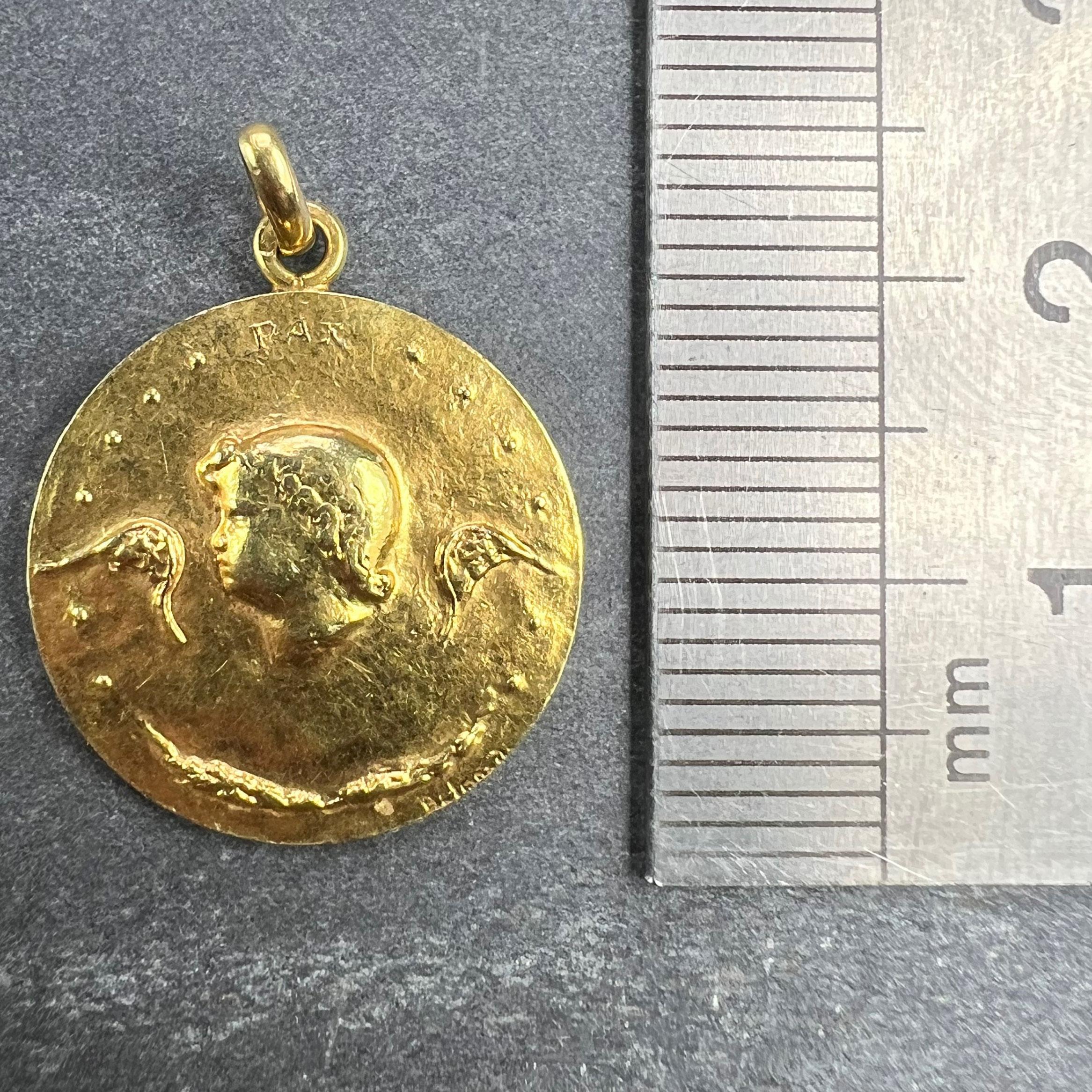 French Monnaie De Paris 18k Yellow Gold Angel of Peace Medal Pendant For Sale 5