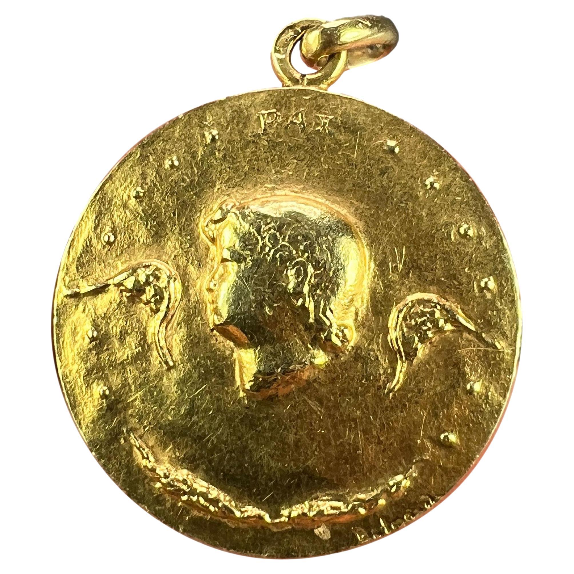 French Monnaie De Paris 18k Yellow Gold Angel of Peace Medal Pendant