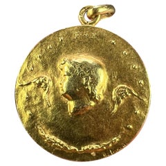 French Monnaie De Paris 18k Yellow Gold Angel of Peace Medal Pendant