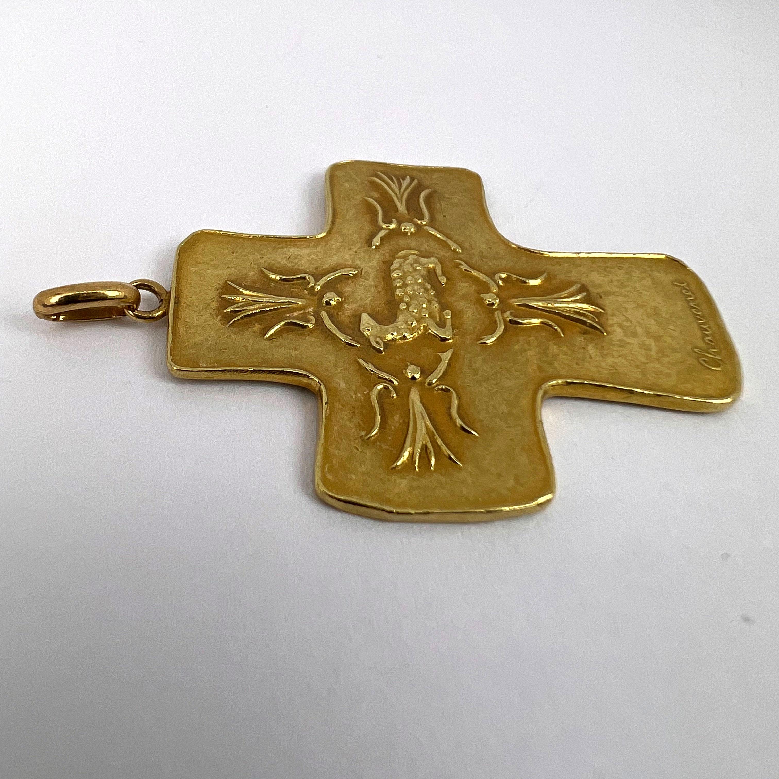 French Monnaie De Paris 18k Yellow Gold Cross Pendant 12