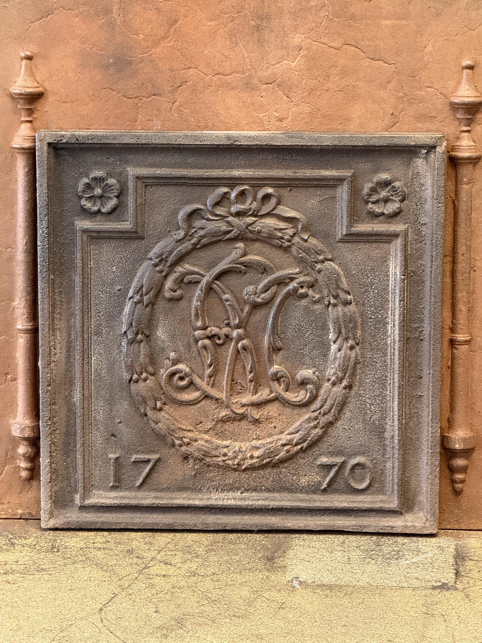 French 'Monogram' Fireback / Backsplash Louis XV Period, Dated 1770 For Sale 6