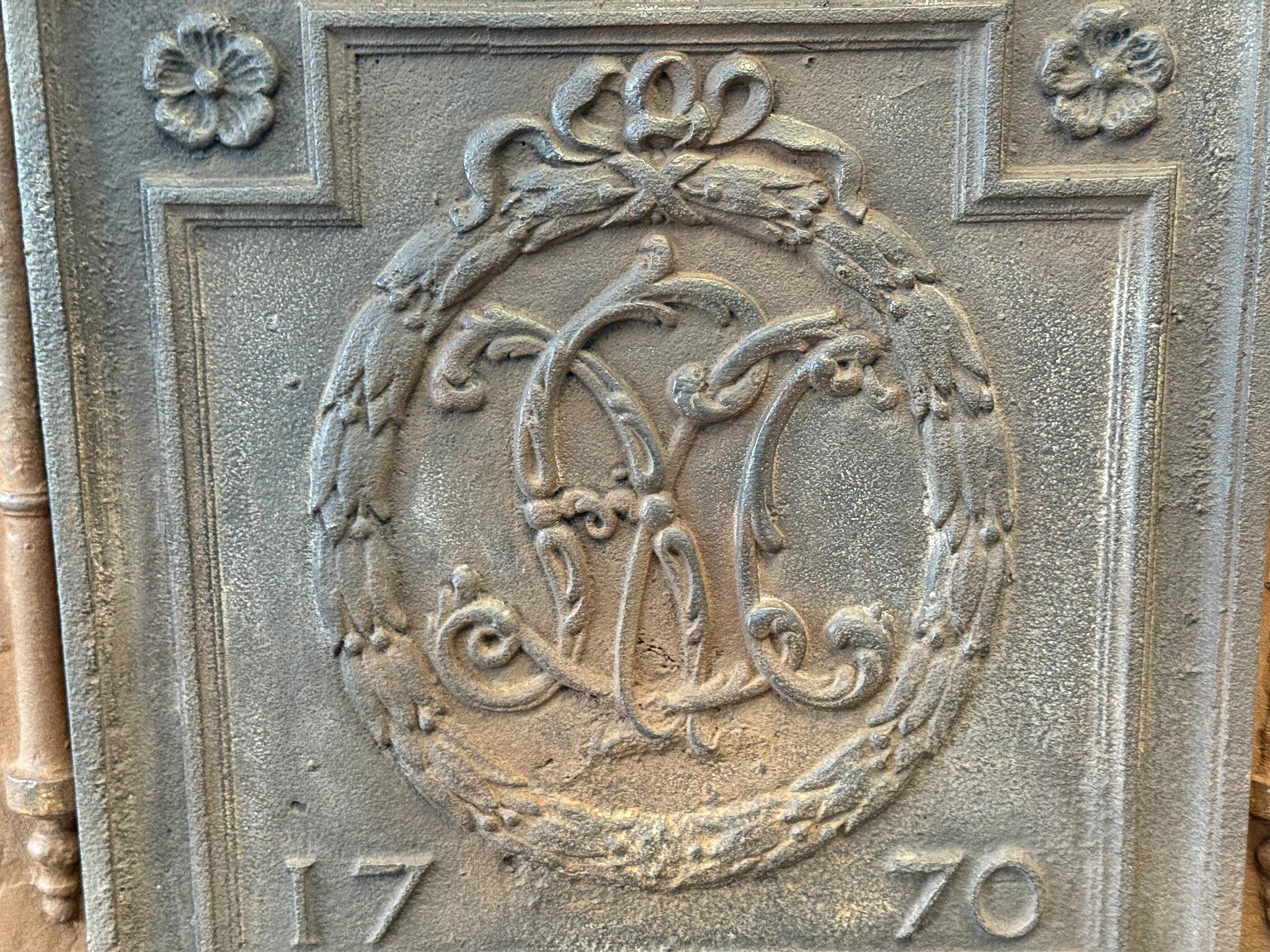 French 'Monogram' Fireback / Backsplash Louis XV Period, Dated 1770 For Sale 2