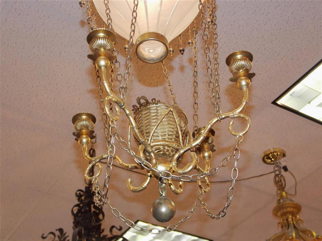 French Montgolfier Gilt Bronze and Etched Glass Balloon Hall Chandelier, C. 1860 In Excellent Condition For Sale In Hollywood, SC
