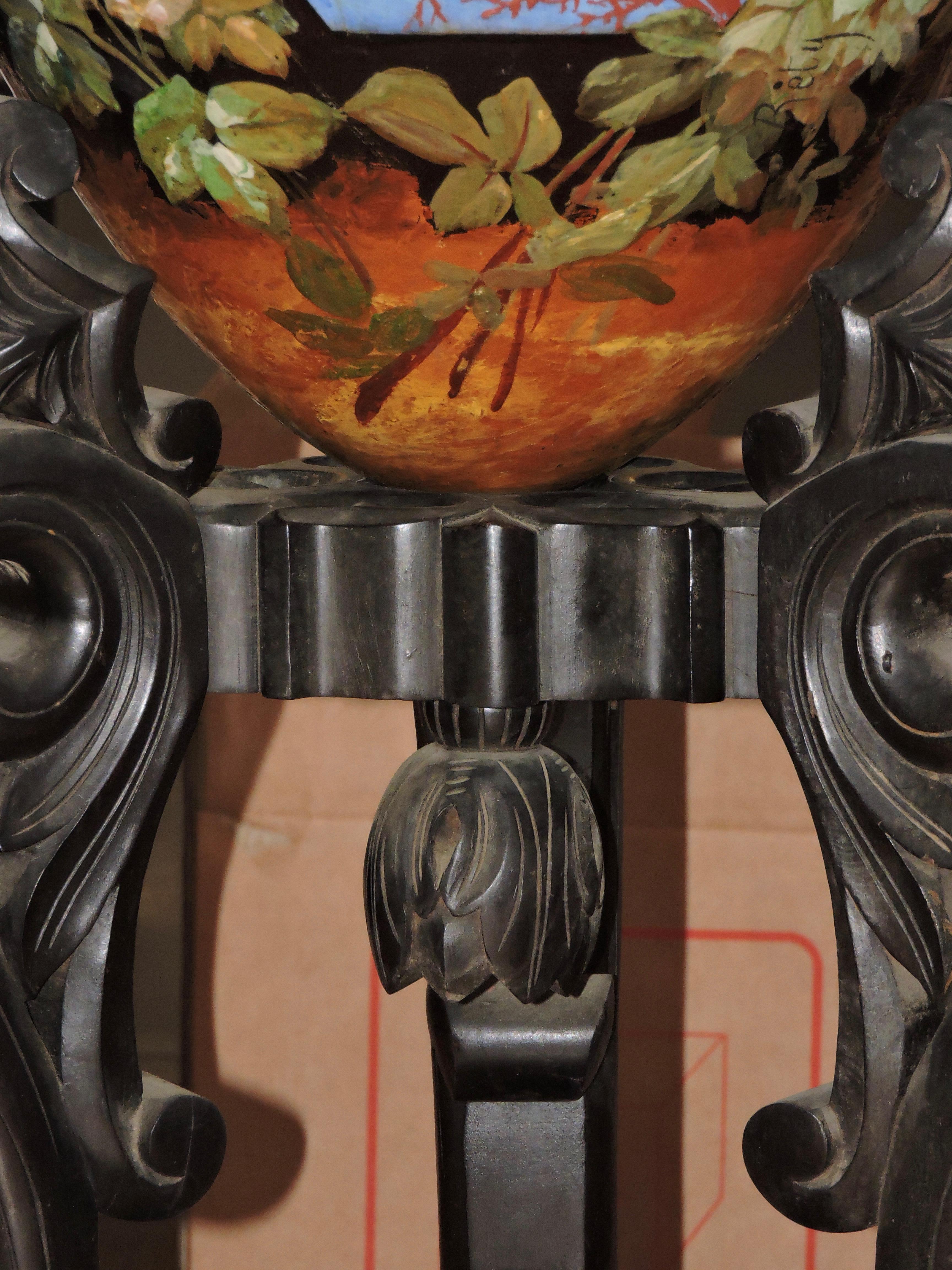  French Monumental Japonisme Ceramic Jar on a Wood Stand, circa 1890 8