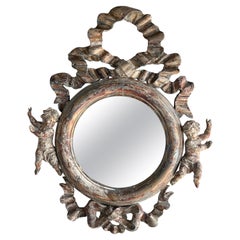 Vintage French Monumental Painted Wood Mirror W/ Cherubs, C. 1930's