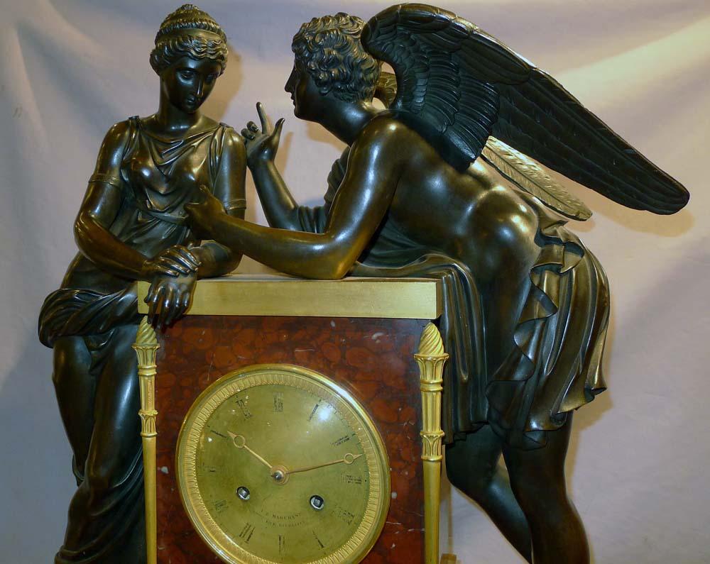 Charles X French Monumental Version of Psyche and Cupid in Rouge Marble, Patinated Bronze  For Sale