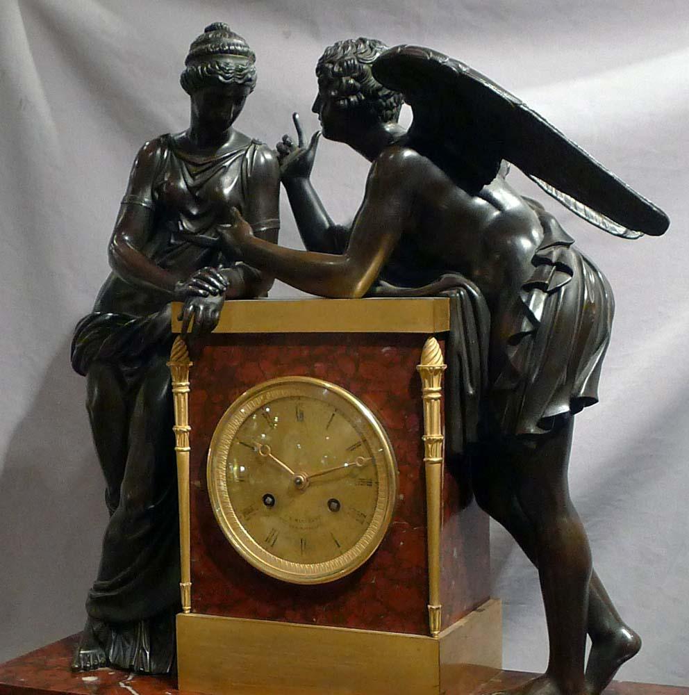 French Monumental Version of Psyche and Cupid in Rouge Marble, Patinated Bronze  In Good Condition For Sale In London, GB