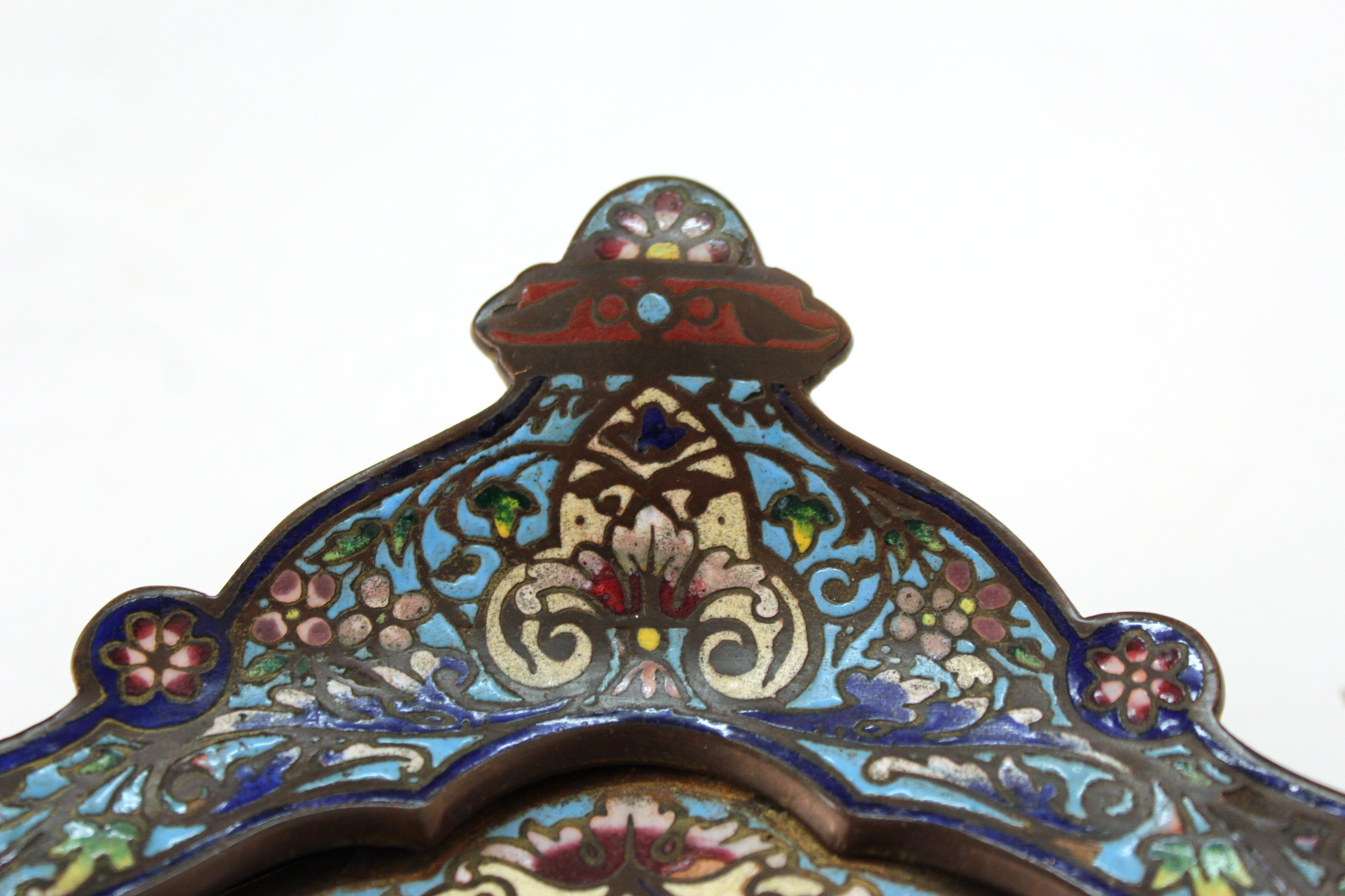 French Moorish Style Champlevé Enameled Bronze Double Inkwell Pen Tray 8