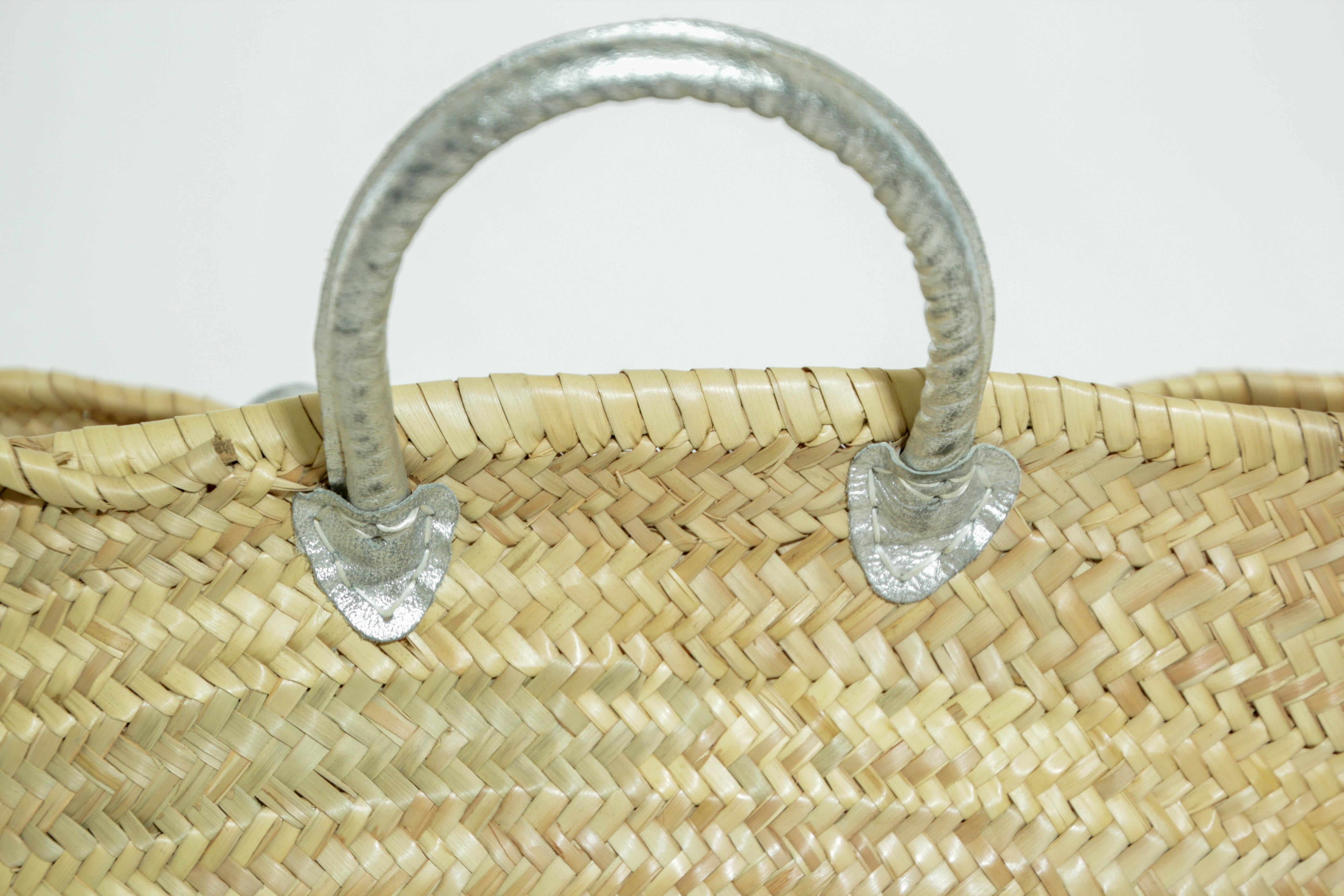 French Moroccan Market Basket with Leather Handles For Sale 2