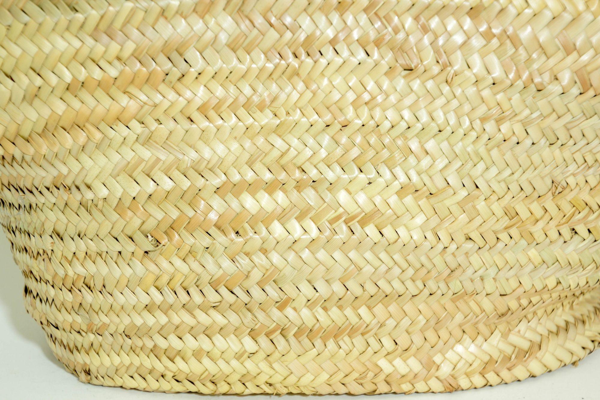 Cuir Sac fourre-tout marocain en paille avec poignées en cuir passepoil en vente