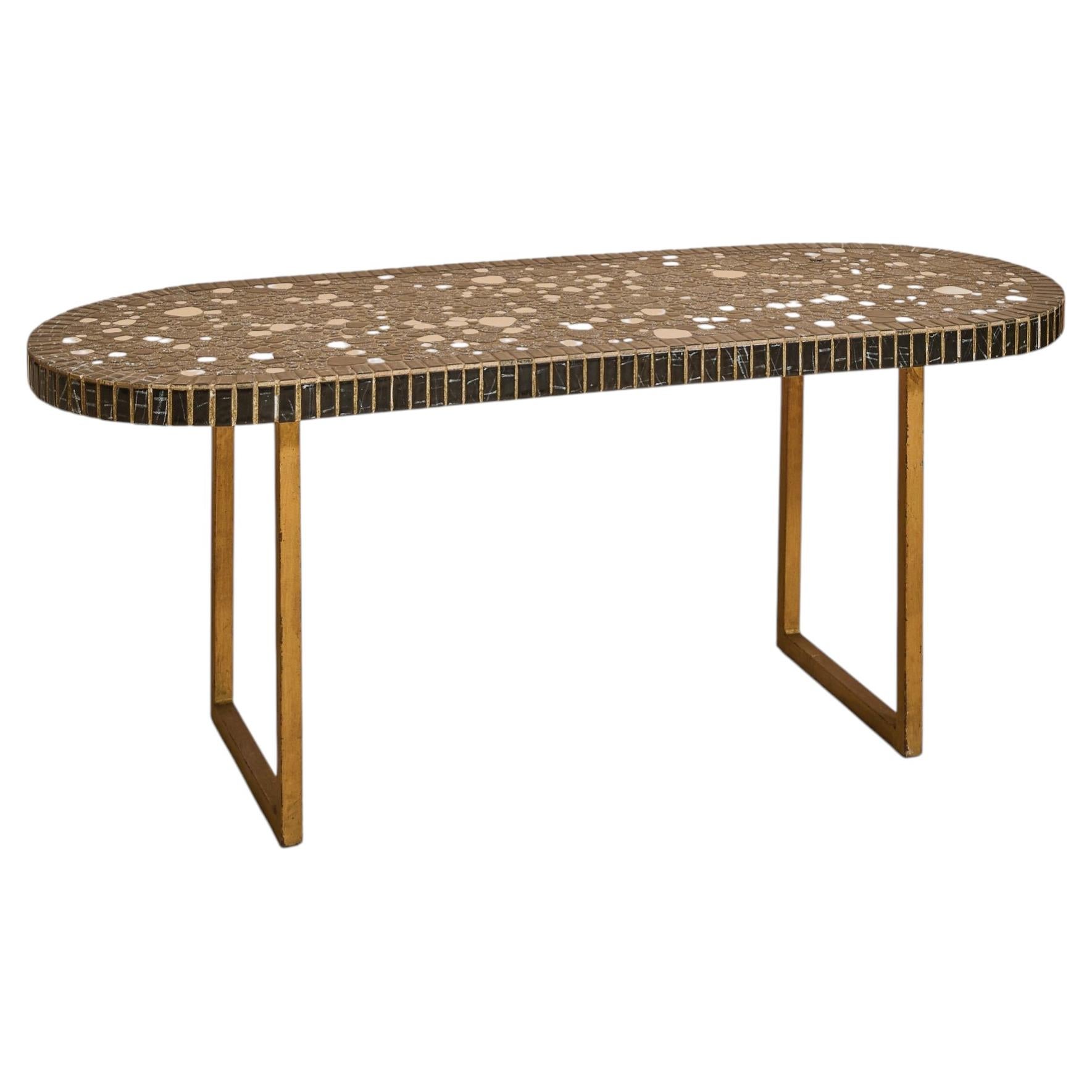 French Mosaic Coffee Table with Brass Base, 1960s For Sale