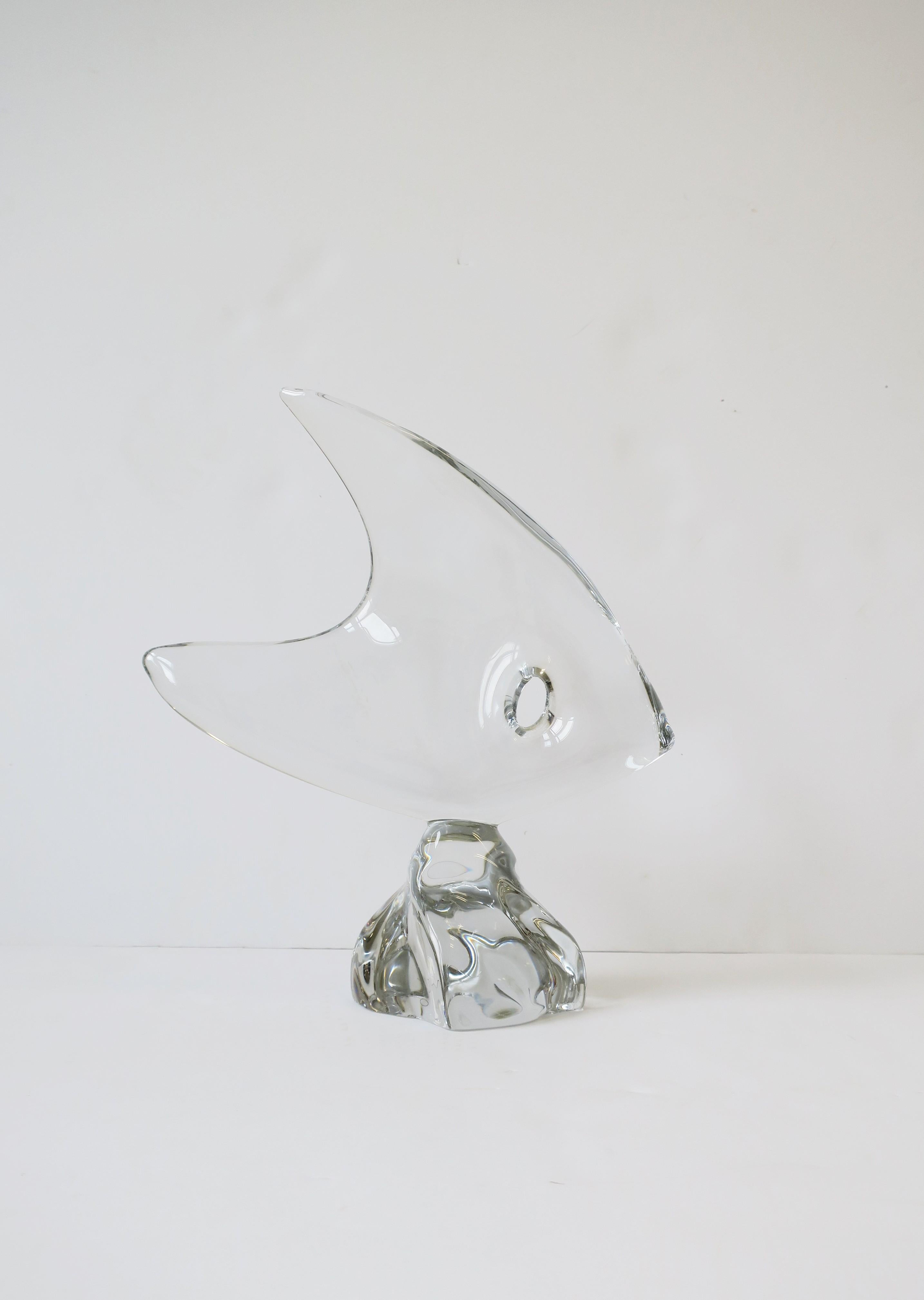 Modern French Moser-Millot Crystal Art Glass Fish Sculpture Decorative Object  For Sale