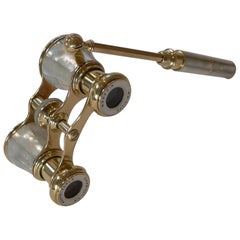 French Mother of Pearl Opera Glasses with Lorgnette Handle, c.1900