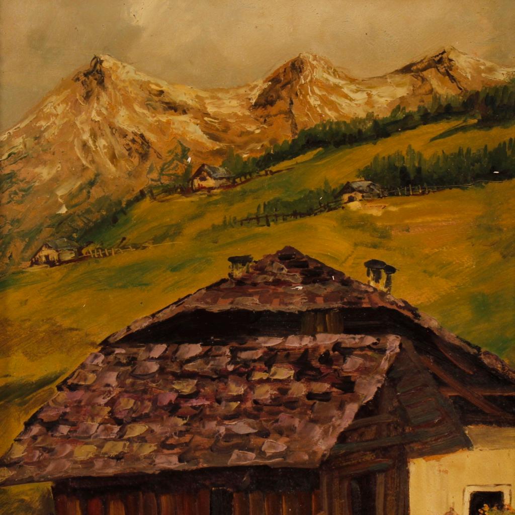 French Mountain Landscape Painting Oil on Cardboard from 20th Century In Good Condition In Vicoforte, Piedmont