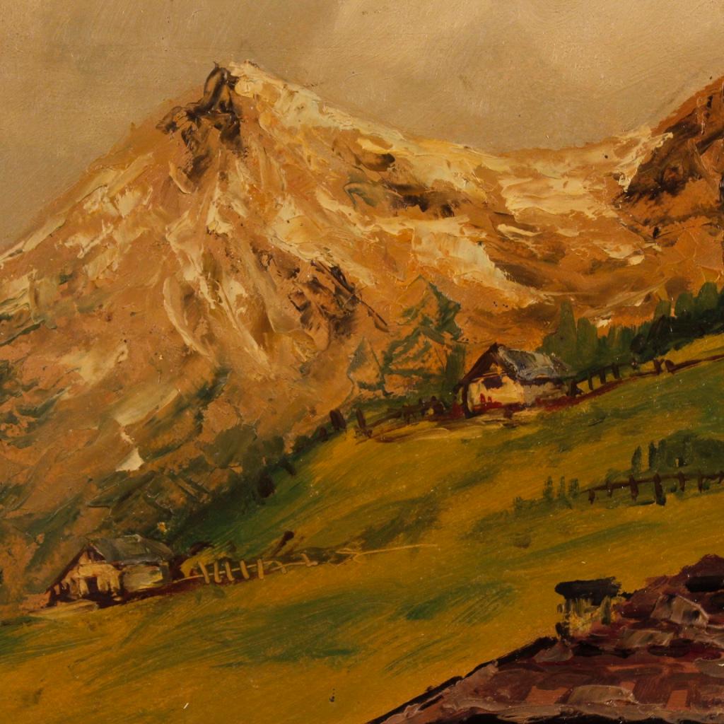 French Mountain Landscape Painting Oil on Cardboard from 20th Century 3