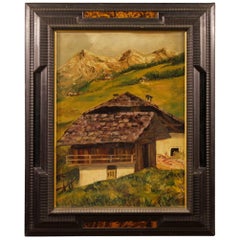 French Mountain Landscape Painting Oil on Cardboard from 20th Century