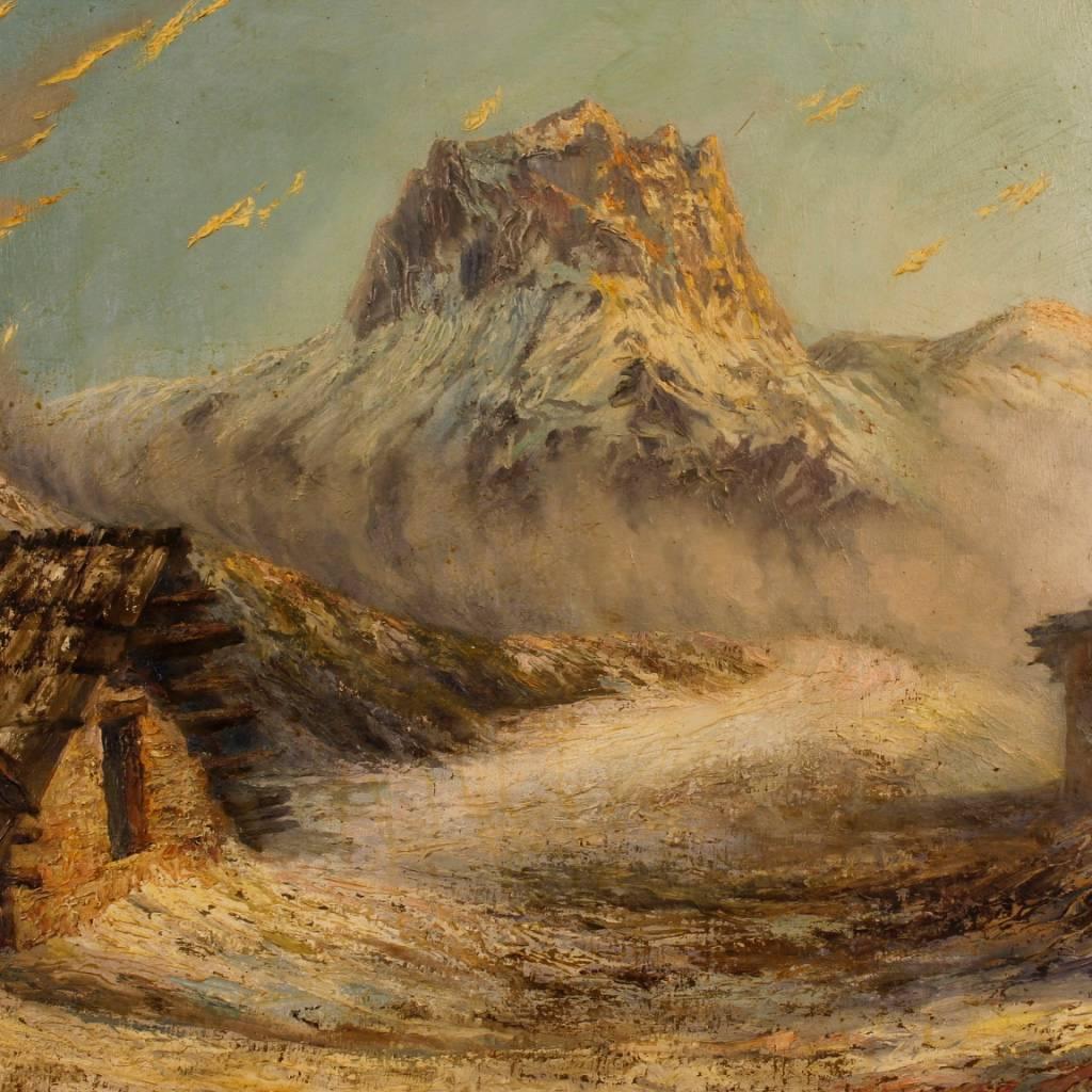 Olio su tavola del XX secolo - Paesaggio montano francese firmato, 1960 In condizioni buone in vendita a Vicoforte, Piedmont