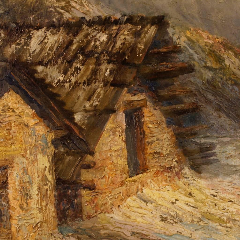 Peinture à l'huile sur panneau du 20ème siècle représentant un paysage de montagne français, signée, 1960 en vente 1