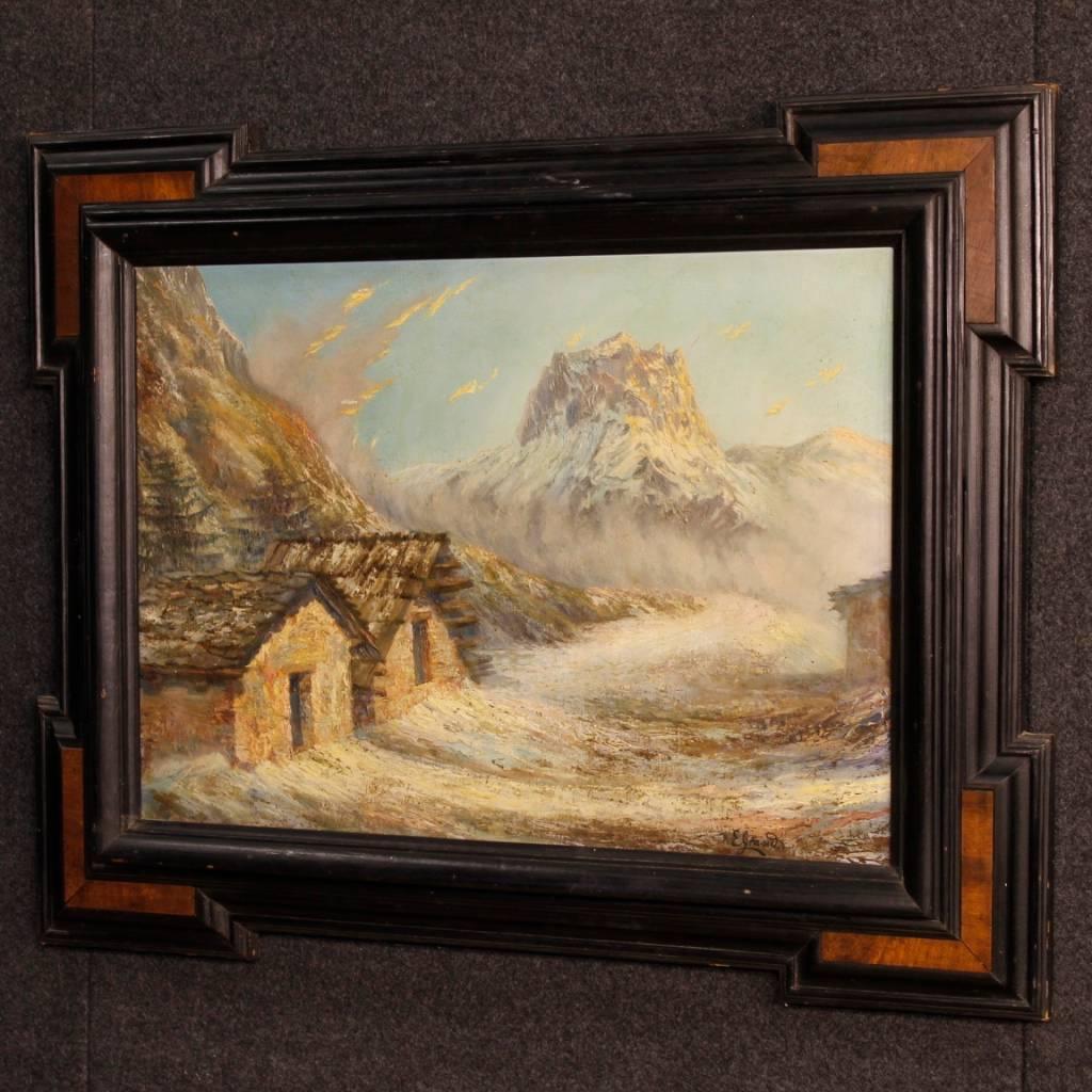 Peinture à l'huile sur panneau du 20ème siècle représentant un paysage de montagne français, signée, 1960 en vente 3