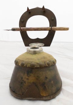 French Mounted Horse Hoof Inkwell and Pen Holder, Late 19th Century