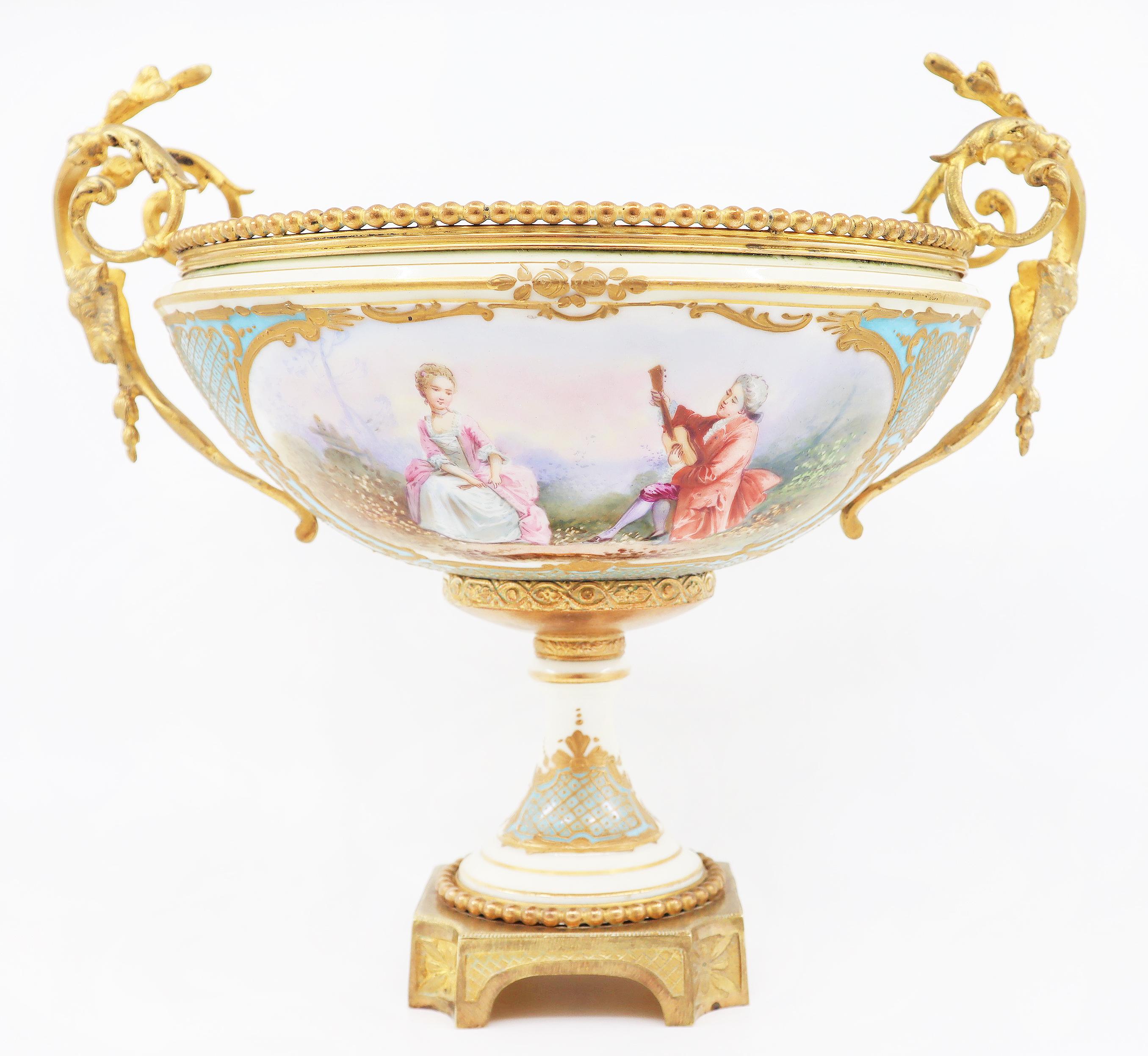 Ormolu French Mounted Porcelain Centerpiece For Sale
