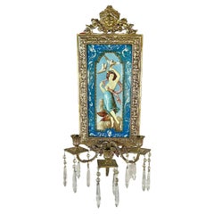 Antique French Mountereau Ceramic and Bronze Three-Armed Wall Sconce