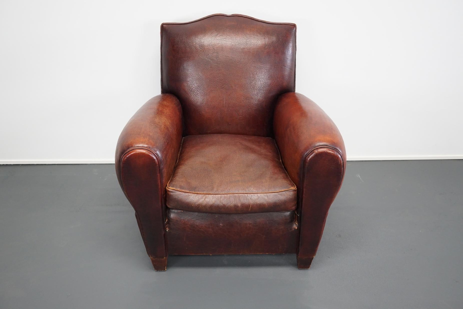 French Moustache Back Brown Leather Club Chair 5