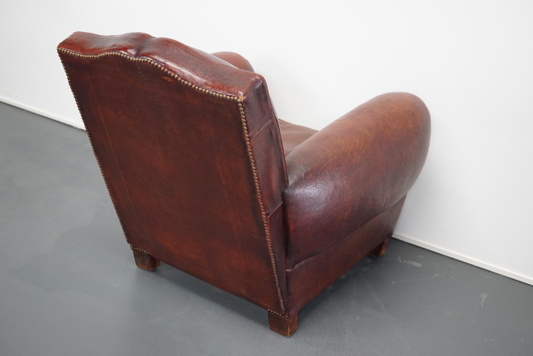 French Moustache Back Brown Leather Club Chair 9