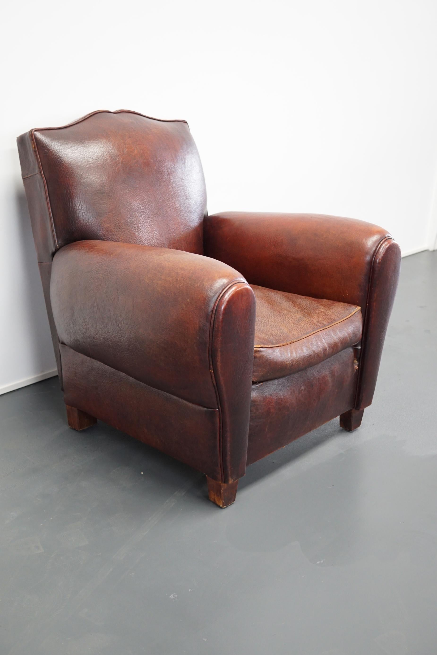 Industrial French Moustache Back Brown Leather Club Chair