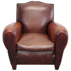 French Moustache Back Brown Leather Club Chair