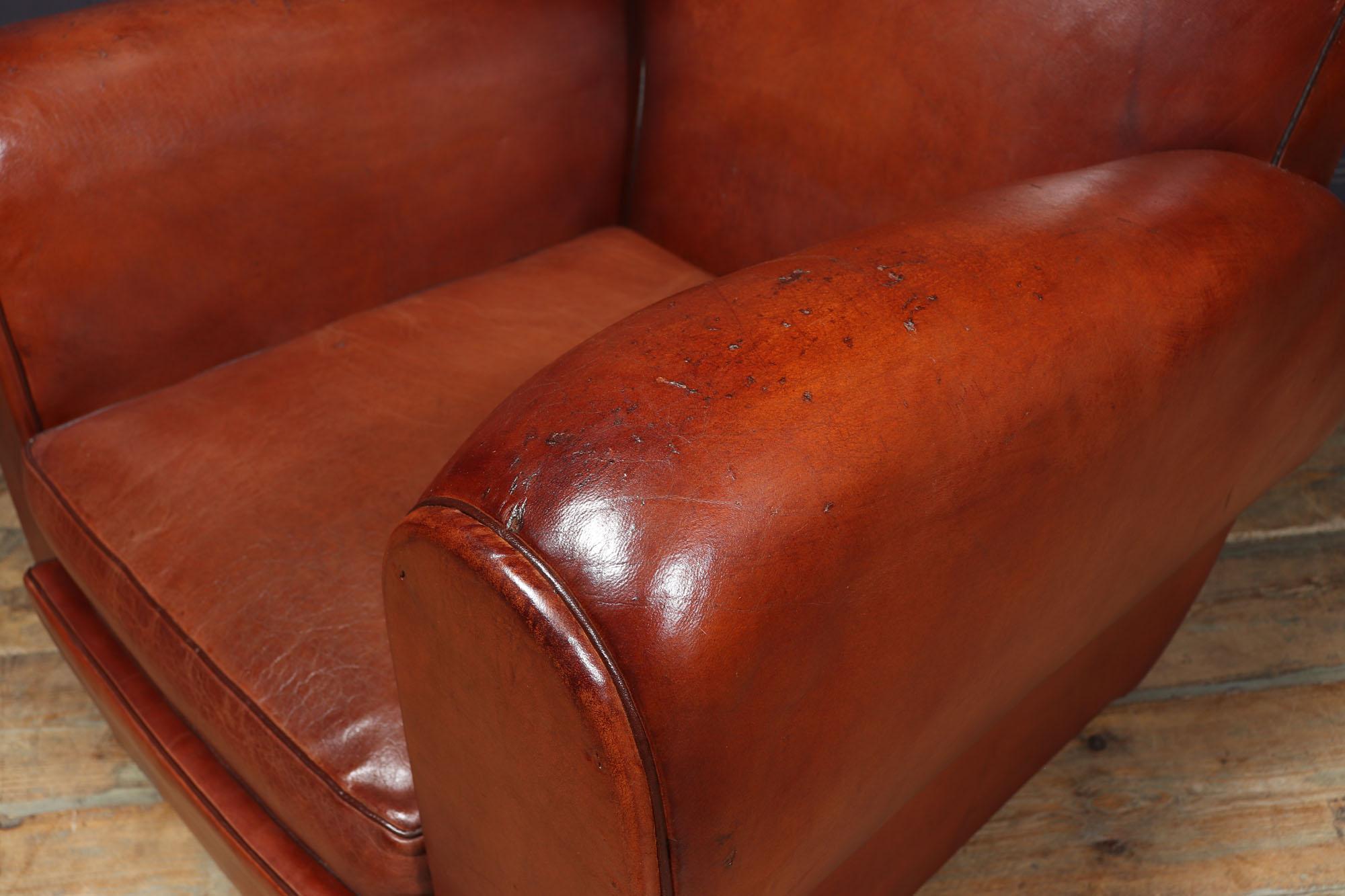 French Moustache Back Leather Club Chair For Sale 9