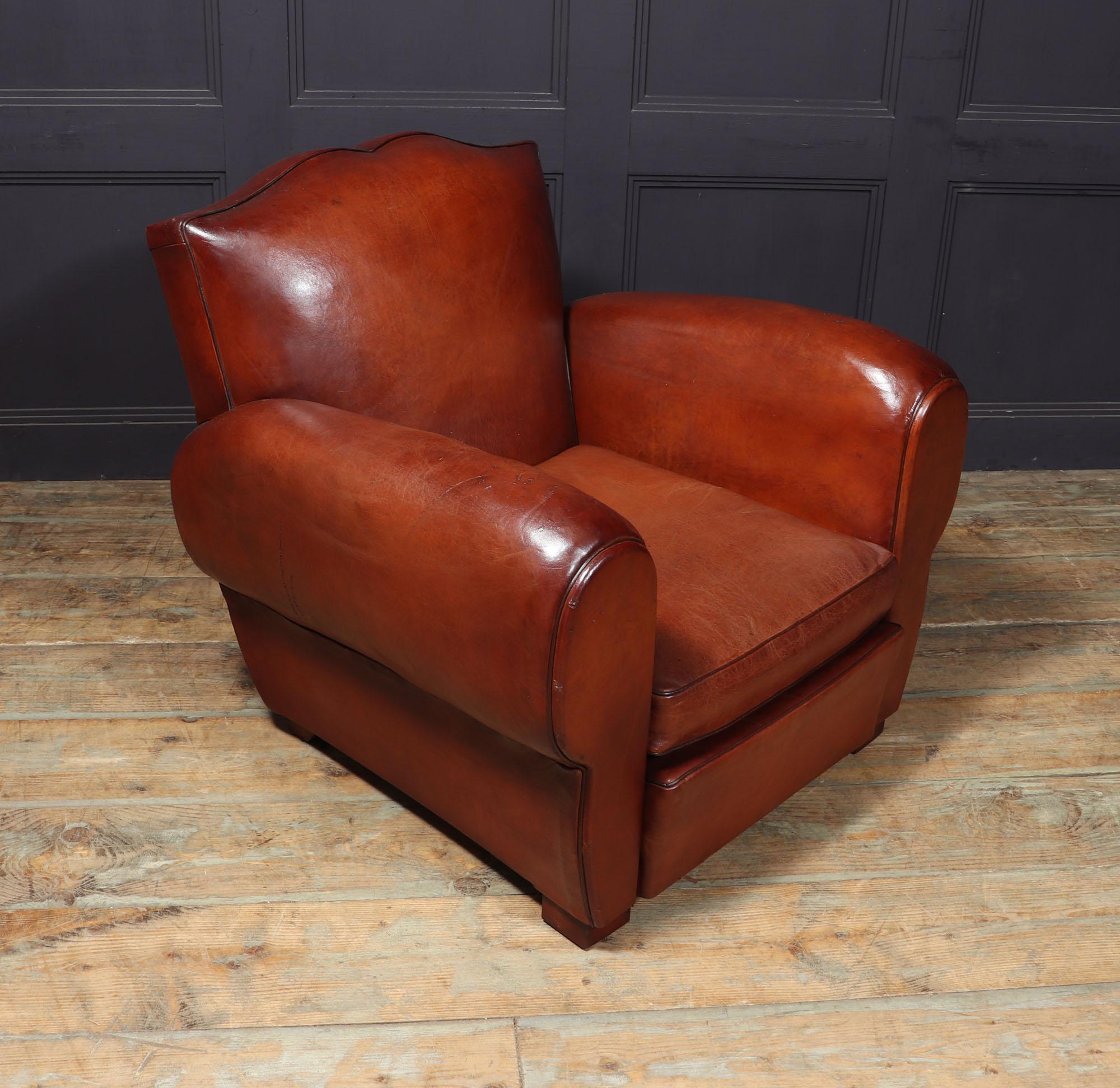 Mid-20th Century French Moustache Back Leather Club Chair For Sale
