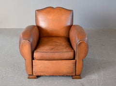 French Moustache Backed Art Deco Leather Armchair Circa 1920s