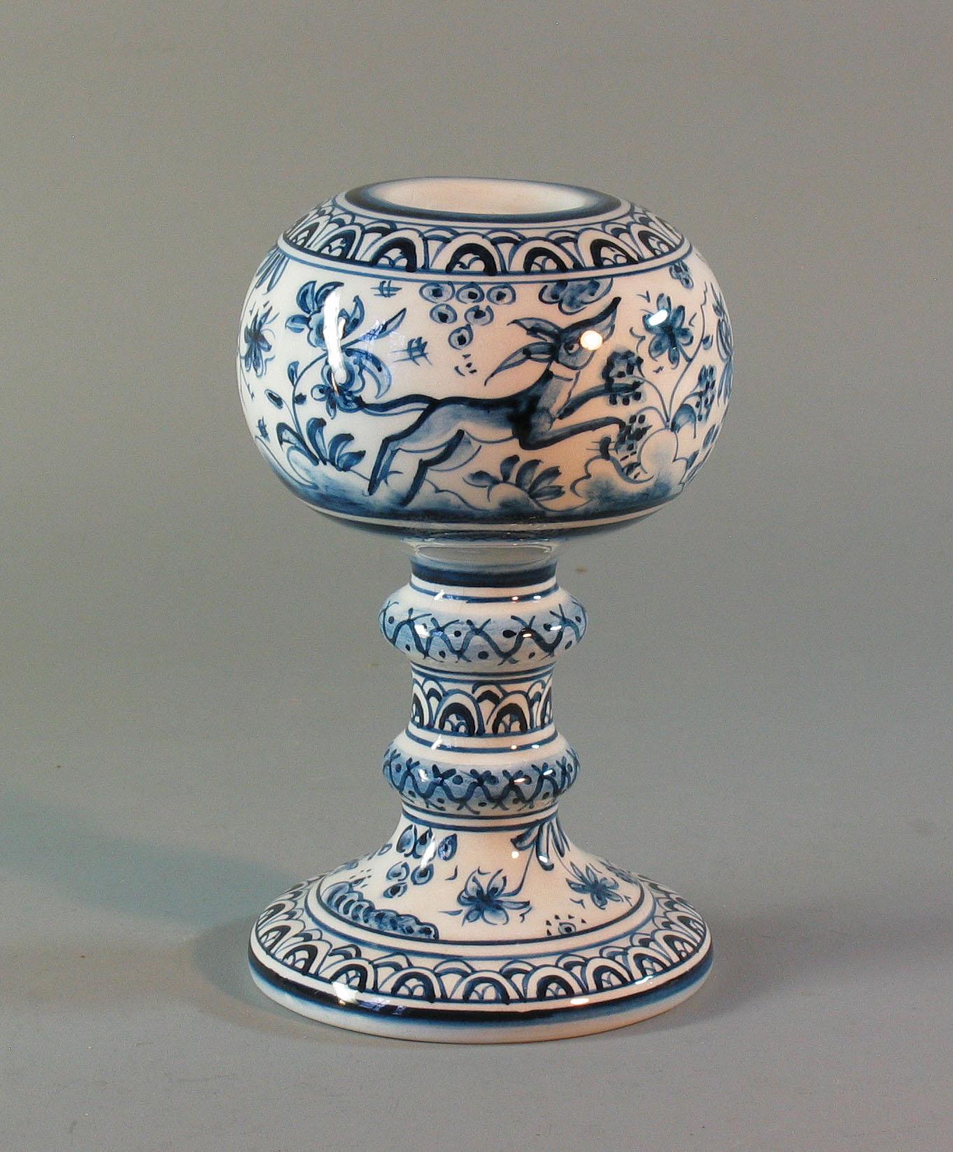 Hand-Crafted French Moustiers Faience Vase, Portuguese Candlestick, Berardos Box & Two Plates For Sale