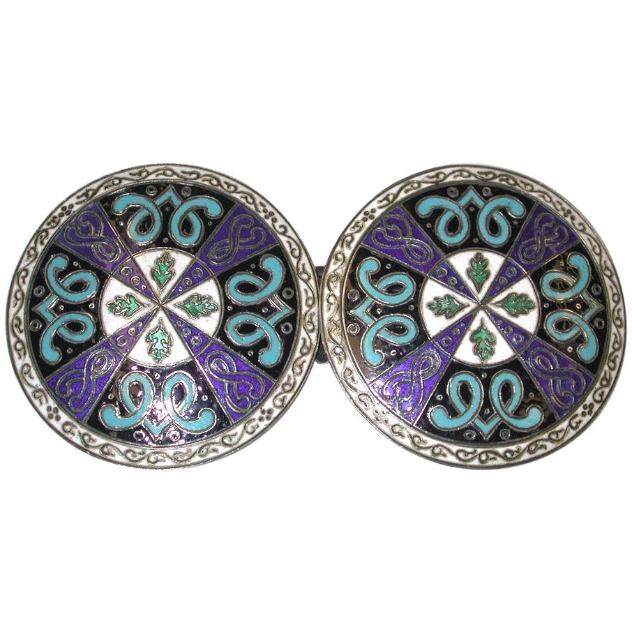 Fibbia francese in argento e smalto multicolore, Parigi, Francia, circa 1880