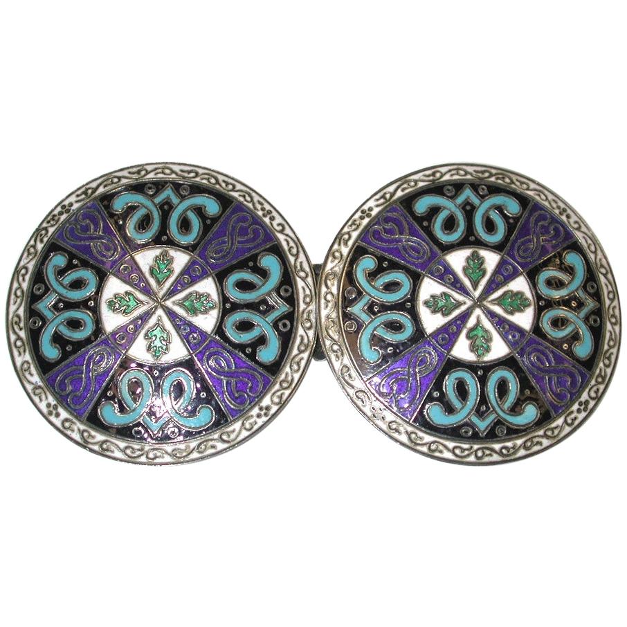 French Multicoloured Enamel and Silver Buckle, Paris, France, circa 1880 For Sale