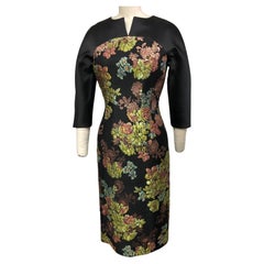 French Multi Floral Rose Gold Brocade with Black Satin Inset and 3/4 Sleeves