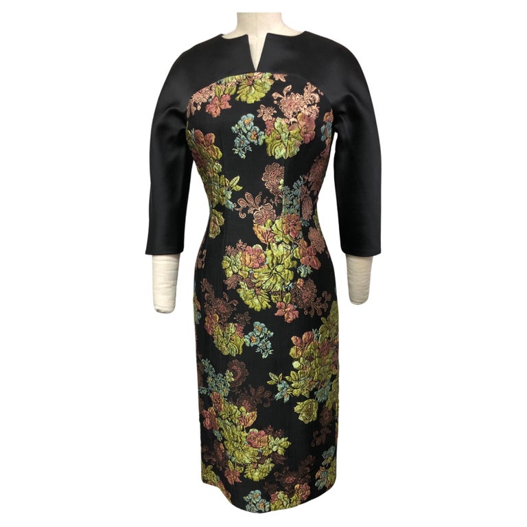 French Multi Floral Rose Gold Brocade with Black Satin Inset and