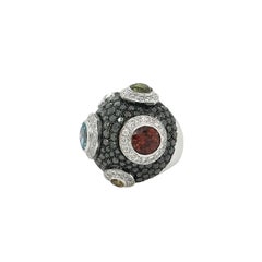 French Multi Gem Black Diamond Dome Ring