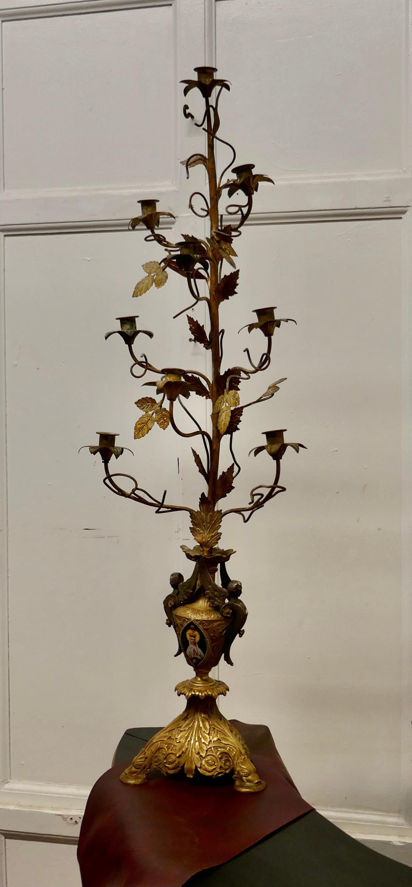 French Multi Sconce Toleware Gilded Lamp In Fair Condition In Chillerton, Isle of Wight