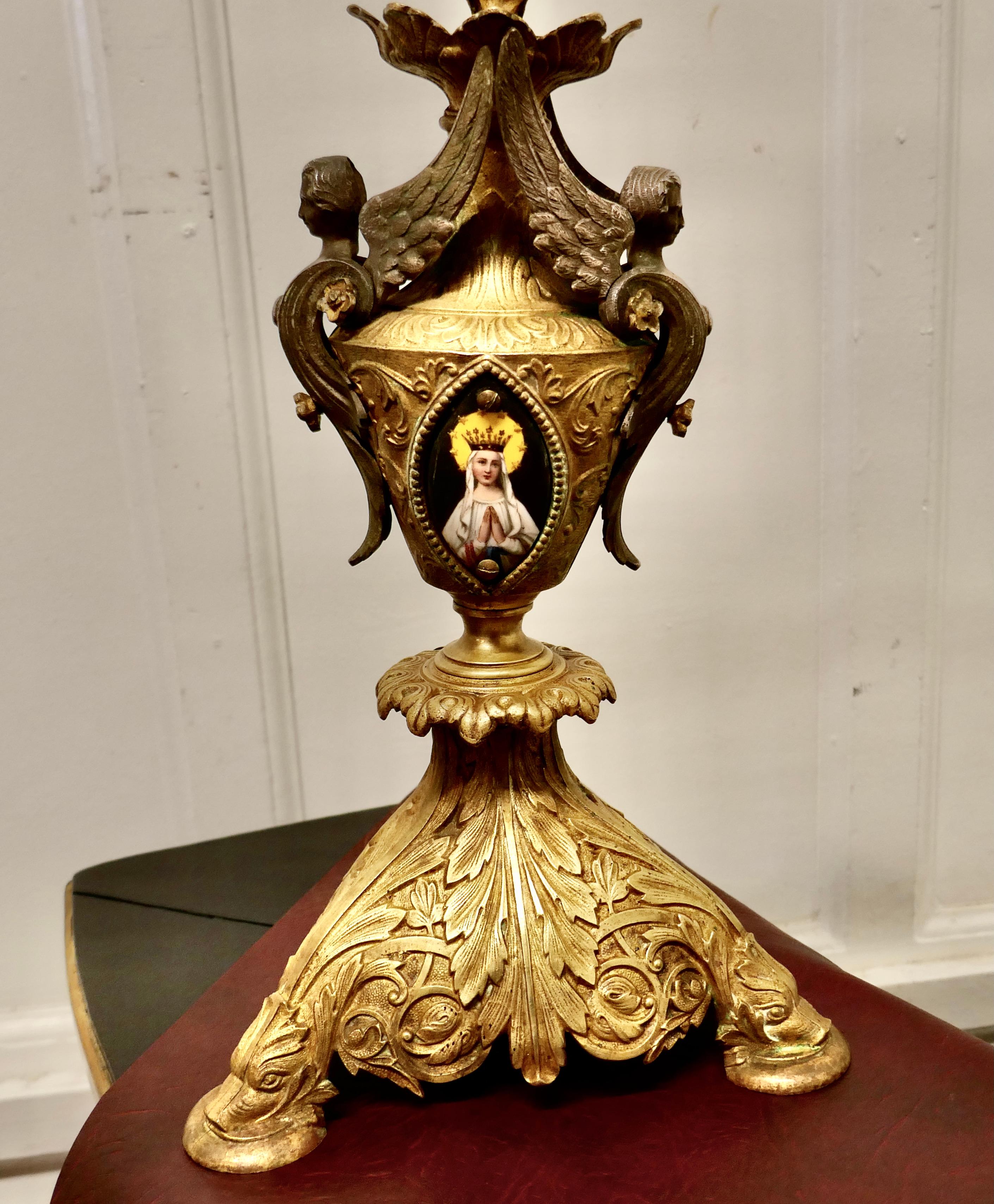 19th Century French Multi Sconce Toleware Gilded Lamp